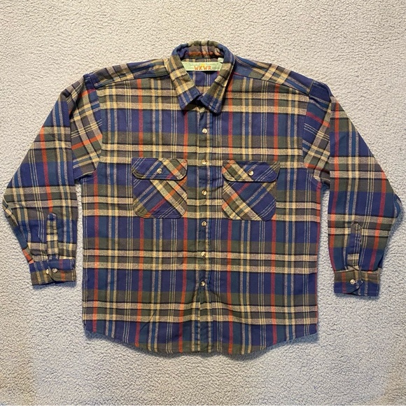 Vtg Anchor Blue Global Workwear WKWR LS Shirt Heavy Cotton Flannel Plaid Men XL - Picture 1 of 10